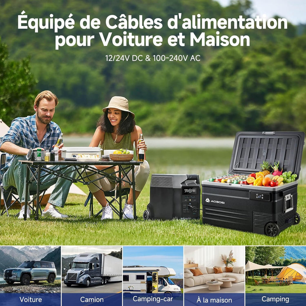 AAOBOSI 45L Glacière à Compresseur, Glaciere électrique -20°C à 20°C, Frigo Camion APP&Bouton Contr?le, 12/24V DC et 100-240V AC Glaciere Camping Pour Voiture, Camion, Bateau et Prise De Courant