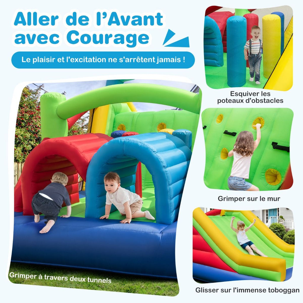 Chateau Gonflable pour 4 Enfants avec 2 Toboggans Tunnels Zone de Rebond Escalade Obstacles Maison de Jeu avec Souffleur de 680 W