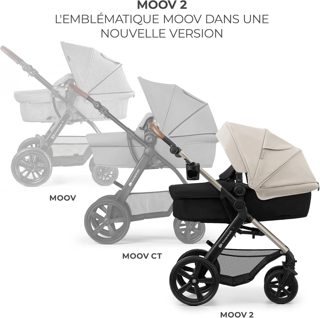 Kinderkraft MOOV2 Poussette 3 en 1, Système de voyage de la naissance à 27 kg, Siège auto Mink PRO I-Size inclus, Capote extensible avec filtre UPF50+, Accessoires pratiques, Gris